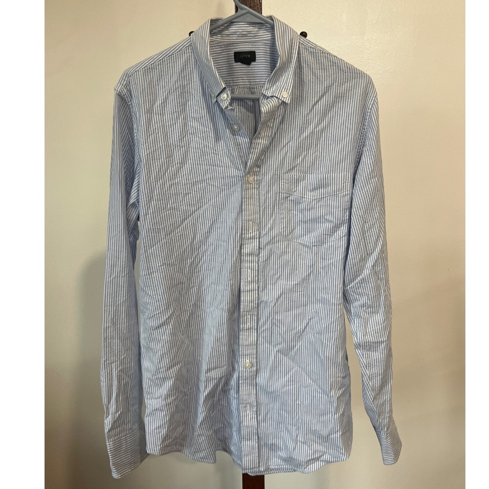 J.Crew MT Seersucker Striped Button Down Shirt Blue White women Hamptons Office